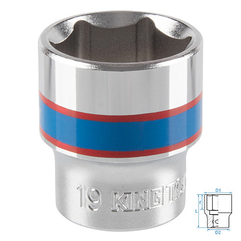 Головка торцевая стандартная шестигранная 3/8", 19 мм KING TONY 333519M