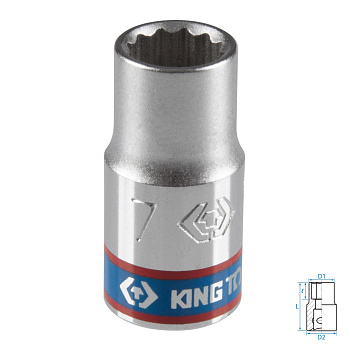 Головка торцевая стандартная двенадцатигранная 1/4", 7 мм KING TONY 233007M
