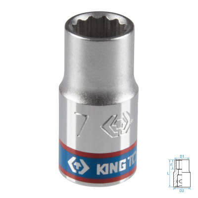 Головка торцевая стандартная двенадцатигранная 1/4", 7 мм KING TONY 233007M