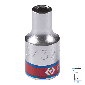KING TONY Головка торцевая стандартная шестигранная 1/4", 5/32", дюймовая