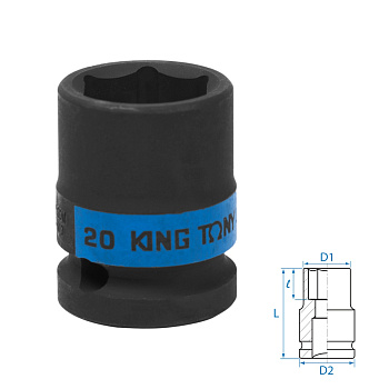 KING TONY Головка торцевая ударная шестигранная 1/2", 20 мм