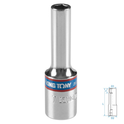 KING TONY Головка торцевая глубокая шестигранная 3/8", 7 мм
