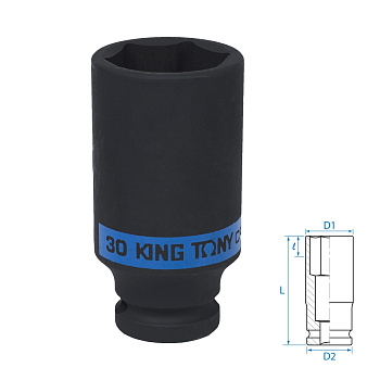 KING TONY Головка торцевая ударная глубокая шестигранная 1/2", 30 мм