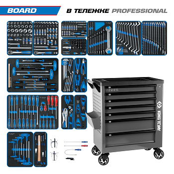 KING TONY Набор инструментов 325 предметов, "BOARD", в серой тележке