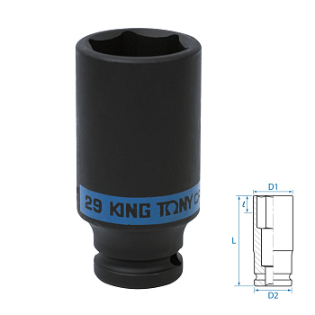KING TONY Головка торцевая ударная глубокая шестигранная 1/2", 29 мм