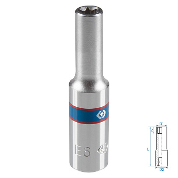 KING TONY Головка торцевая TORX Е-стандарт 1/4", E6, L = 50 мм