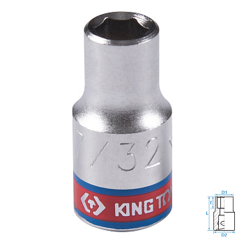 KING TONY Головка торцевая стандартная шестигранная 1/4", 7/32", дюймовая