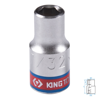 KING TONY Головка торцевая стандартная шестигранная 1/4", 7/32", дюймовая