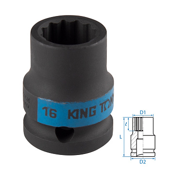 Головка торцевая ударная двенадцатигранная 1/2", 16 мм KING TONY 453016M