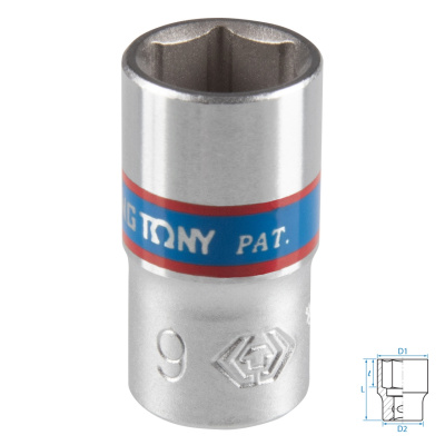 Головка торцевая стандартная шестигранная 1/4", 9 мм KING TONY 233509M
