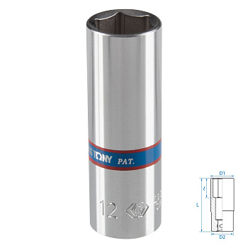 KING TONY Головка торцевая глубокая шестигранная 1/4", 12 мм
