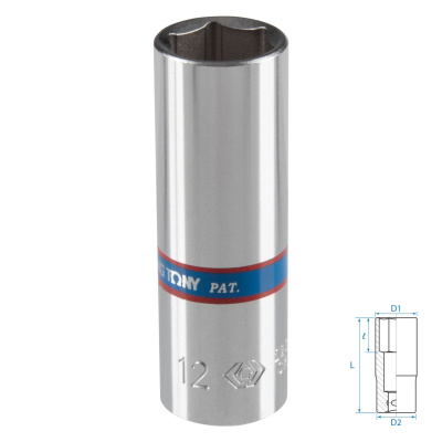KING TONY Головка торцевая глубокая шестигранная 1/4", 12 мм