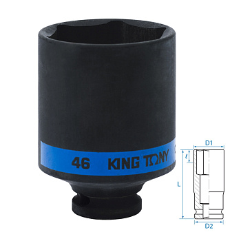 KING TONY Головка торцевая ударная глубокая шестигранная 1/2", 46 мм