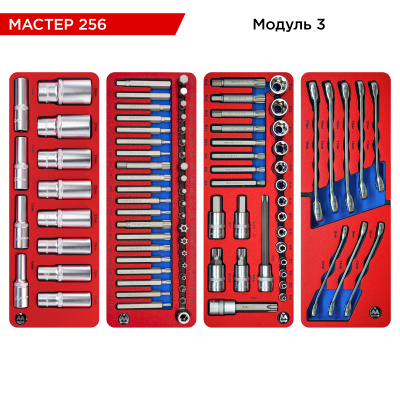 Набор инструментов 256 предметов, "МАСТЕР 256", в синей тележке МАСТАК 52-05256B