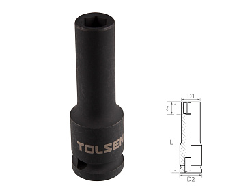 Головка торцевая ударная глубокая шестигранная 1/2", 9 мм TOLSEN TT18259