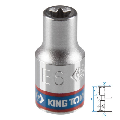 Головка торцевая TORX Е-стандарт 1/4", E6, L = 24 мм KING TONY 237506M