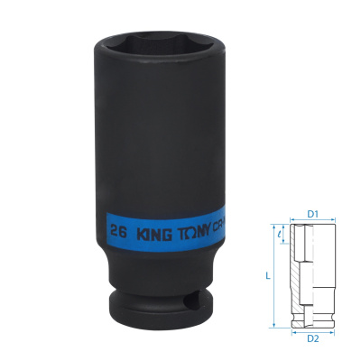 KING TONY Головка торцевая ударная глубокая шестигранная 1/2", 26 мм