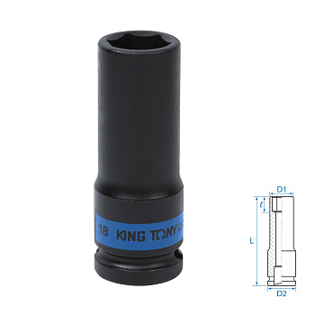 KING TONY Головка торцевая ударная глубокая шестигранная 1/2", 18 мм