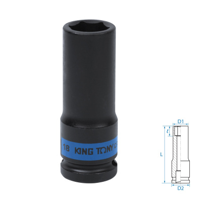 KING TONY Головка торцевая ударная глубокая шестигранная 1/2", 18 мм