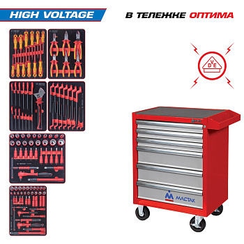 Набор инструментов 117 предметов, "HIGH VOLTAGE", в красной тележке KING TONY 934-117AMRE