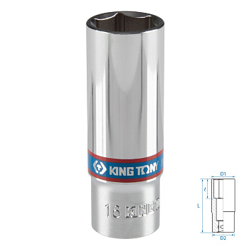 KING TONY Головка торцевая глубокая шестигранная 3/8", 16 мм