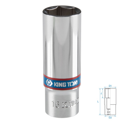 KING TONY Головка торцевая глубокая шестигранная 3/8", 16 мм