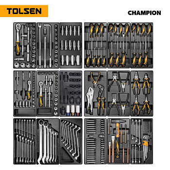 Набор инструментов 239 предметов, "CHAMPION", для тележки, 18 ложементов TOLSEN TT85416-239