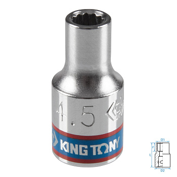 Головка торцевая стандартная двенадцатигранная 1/4", 4,5 мм KING TONY 233045M