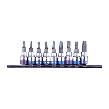 Набор торцевых насадок 1/4", Torx, Т8-Т40 мм, L = 37 мм, с отверстием, 9 предметов KING TONY 2119PR
