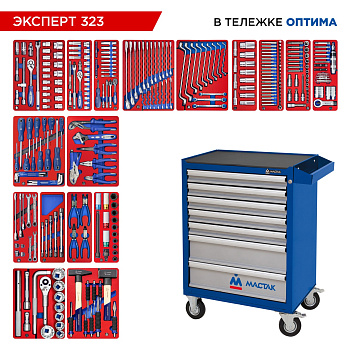 МАСТАК Набор инструментов 323 предмета, "ЭКСПЕРТ 323", в синей тележке