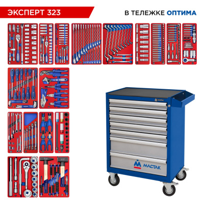 МАСТАК Набор инструментов 323 предмета, "ЭКСПЕРТ 323", в синей тележке