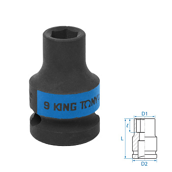 Головка торцевая ударная шестигранная 1/2", 09 мм KING TONY 453509M