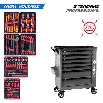 KING TONY Набор инструментов 117 предметов, "HIGH VOLTAGE", в серой тележке