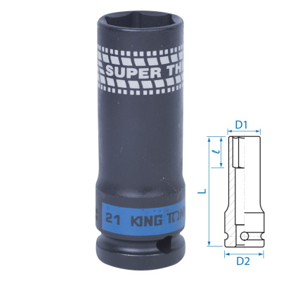 KING TONY Головка торцевая ударная глубокая 1/2", 21 мм, тонкостенная