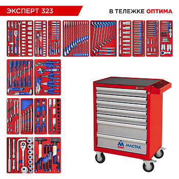 МАСТАК Набор инструментов 323 предмета, "ЭКСПЕРТ 323", в красной тележке