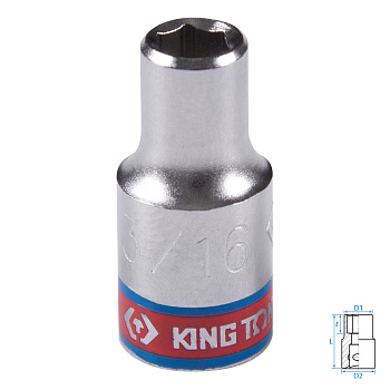 KING TONY Головка торцевая стандартная шестигранная 1/4", 3/16", дюймовая