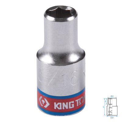 KING TONY Головка торцевая стандартная шестигранная 1/4", 3/16", дюймовая