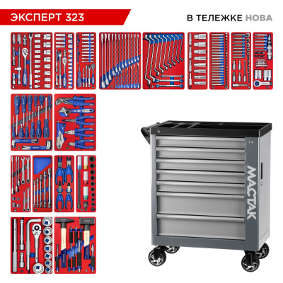 МАСТАК Набор инструментов 323 предмета, "ЭКСПЕРТ 323", в серой тележке