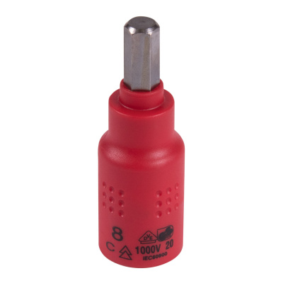 Насадка (бита) торцевая диэлектрическая 3/8", HEX, 8 мм, L = 65 мм KING TONY 3025VE08