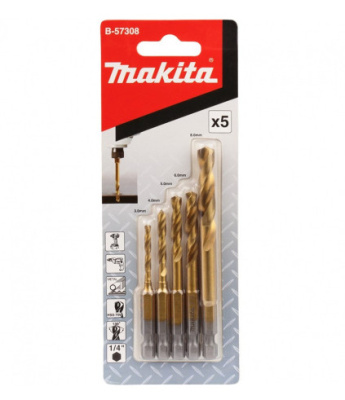 Набор ударных сверл по металлу HSS-TiN 1/4", 5 шт. Makita