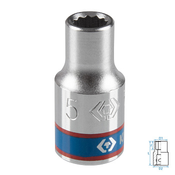 Головка торцевая стандартная двенадцатигранная 1/4", 5 мм KING TONY 233005M