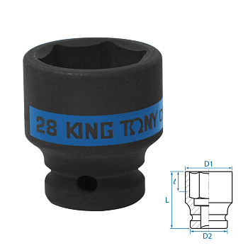 KING TONY Головка торцевая ударная шестигранная 1/2", 28 мм