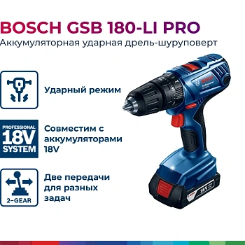 Акция! Акк. ударн. дрели-шуруповерты Li-Ion 18 В GSB 180-LI