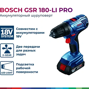 Акк. дрели-шуруповерты Li-Ion 18 В GSR 180-LI 2x2,0Ач
