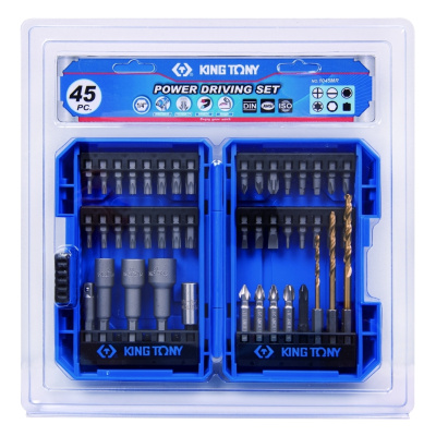 Набор вставок (бит) 1/4", PH, PZ, Hex, Torx, Slotted, Square, сверла, 45 предметов KING TONY 1045MR