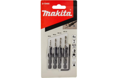 Набор сверл по дереву с зенкерами 1/4", 4 шт. Makita