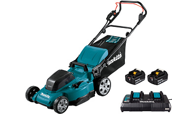 Аккумуляторная газонокосилка Makita DLM480RF • 18V X2 LXT • 860 Вт • ширина 48 см • травосборник 62 л • в комплекте 2xBL1850B DC18RD