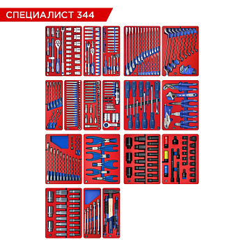 МАСТАК Набор инструментов 344 предмета, "СПЕЦИАЛИСТ 344", для тележки, 18 ложементов